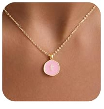 M MOOHAM Cross Necklace for Women, 14K Gold Plated Cross Necklace - Pink