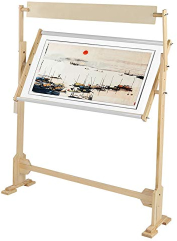 Support de Broderie Réglable, Cadre de Broderie en Pin à Coudre Rotatif à 360°, pour Broderie, Piquage, Point de Croix, Peinture sur Soie, 104x40x88cm