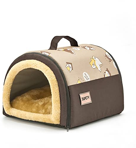 Jiupety Hundehütte Indoor, 2-in-1 Katzenhöhle, Größe S Hundehöhle Kleine Hunde für Katze und Welpe, Warme Höhle Schlafnest, Braun