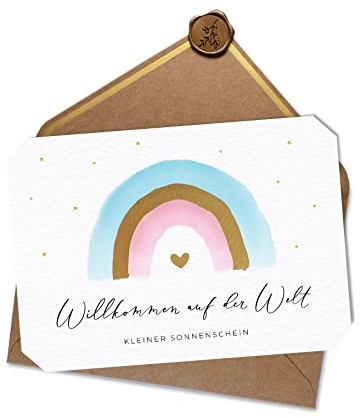Joli Coon Willkommen auf der Welt Klappkarte - A6 mit Naturkuvert und Wachssiegel - Karte Geburt
