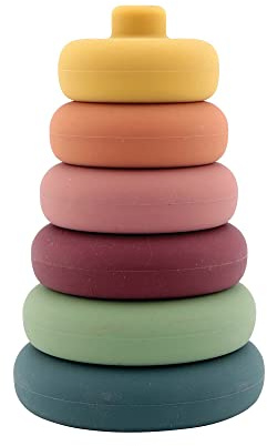 Nuby - Pirámide de juguete de silicona - Juguete de motricidad y aprendizaje - Torre apilable para bebés y niños pequeños - Multicolor - 6+ meses