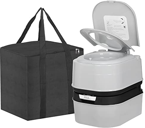 HSM 6.4 Gallon Waste Tank Portable Toilet for Camping RV Boating Fishing Indoor Outdoor Toilet Compact Double-outlet Anti-leak Seal Ring Commode with Travel Bag Sprinkling Bottle