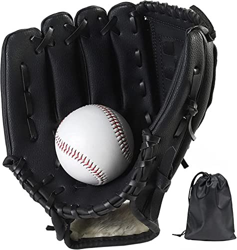 LeapBeast Rechte Hand Baseball Handschuhe, Softball Handschuhe mit 1 Ball, Erwachsenen Baseball Training Wettbewerb Handschuh Verdicken Dauerhaft Softballhandschuhe (Schwarz, 11.5)
