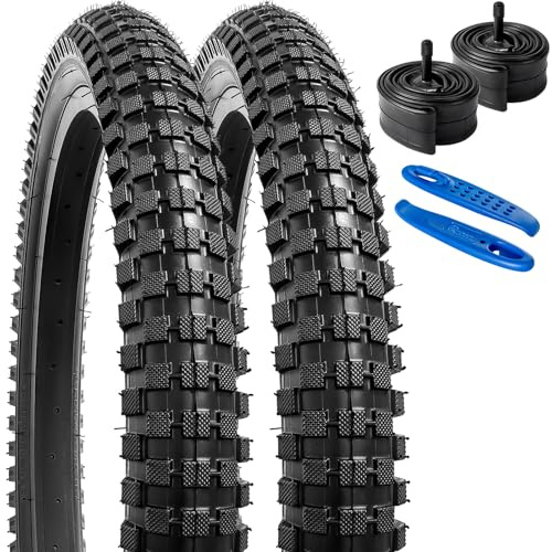 YunSCM 2-PCS 20 tum MTB cykeldäck 20 x 2,40 däck 64-406 och 20 tum cykel innerslangar AV32 mm ventil, kompatibel 20 x 2,35 20 x 2,40 mountain/road bike cykeldäck och slangar