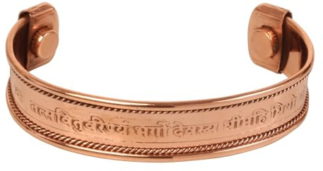 Touchstone Pulsera magnética de cobre puro, hecha a mano, india, grabada a mano, gayatri mantra, yoga,forjada a mano, sólida y de alto calibre, elegancia minimalista, cobre puro en tono natural.