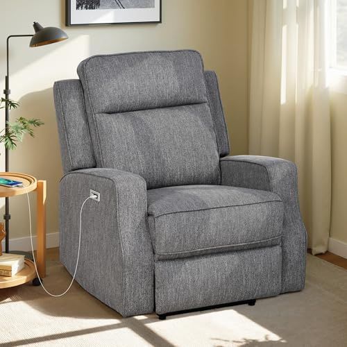 HOMCOM Electric Fabric Recliner Armchair, Reclining Chair with Adjustable Leg Rest, USB Port, for Limited Space Home Living Room, Charcoal Grey
