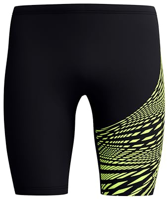 Speedo Medley Logo Jammer para Hombre, Black/Hyper Yellow, 36