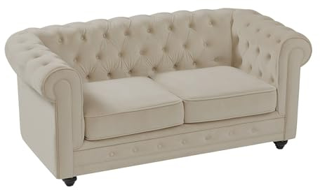 Vente-unique-Sofá de 2 plazas de Terciopelo Beige Chesterfield
