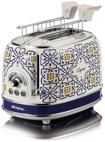 Ariete 155 Tostadora Capri, 810W, 2 rebanadas, 6 niveles de tostado, bandeja recogemigas, función defrost, expulsión automática