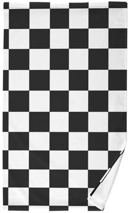 EtherSpher Schwarz und Weiß karierte Handtücher aus Baumwolle, Handtücher für Badezimmer, Strandtuch, kleine Badetücher, Spa-Handtücher, 40,6 x 71,1 cm