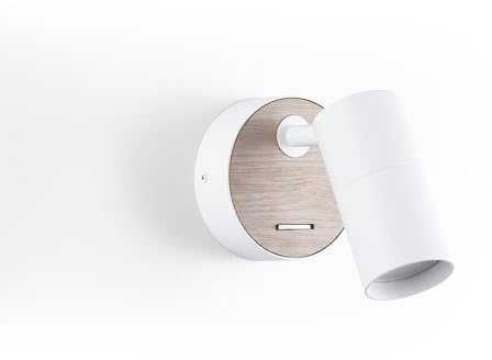 BARCELONA LED - Aplique de Pared LED VILSA con Foco Orientable – Diseño Minimalista. Acabado Madera – Interruptor Integrado – Casquillo GU10, para cabeceros de cama, Dormitorios, Sala de Estudio.