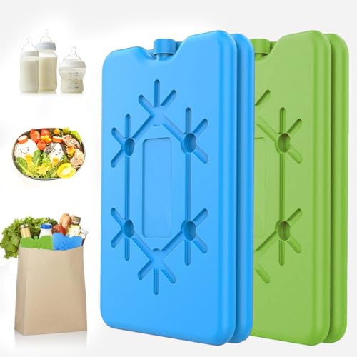 badaren Set di 4 Ghiaccio per Borsa Termica, Elementi Refrigeranti, Borsa Frigo Possono Essere Utilizzati per Mantenere Il Cibo Fresco, Adatti per La Scuola e l'Uso All'Aperto (Blu-Verde)
