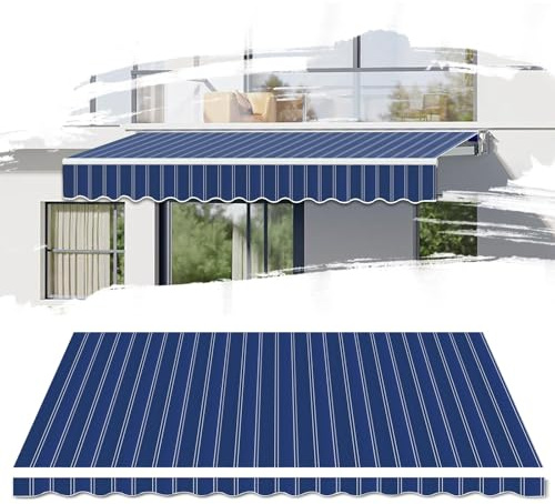 Copertura di ricambio per tenda da sole per patio (solo tessuto), tenda parasole per porte e finestre con protezione anti-UV, 100% poliestere da 280 g, per finestre e porte e giardini (strisce blu,