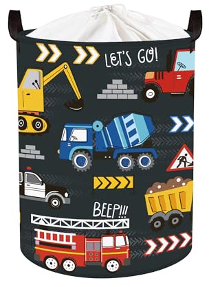 Clastyle Auto Kinder Wäschekorb mit Henkel Faltbar Kleidung Spielzeug Aufbewahrungskorb Jungen Aufbewahrungsbox für Babyzimmer Bad, Technikfahrzeug, 36x45 cm