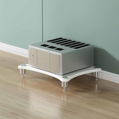 Supporto audio bianco compatto AV media mensola in legno armadio stereo per home theater amplificatore torre di stoccaggio 60 x 48 x 10 cm – ideale per sistemi di intrattenimento