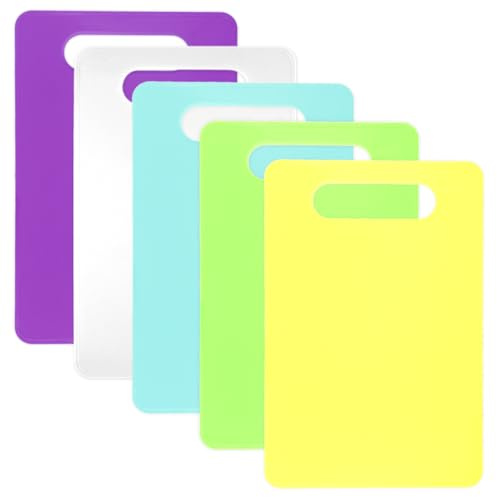 5 Stück Buntes Schneidebrett Kunststoff Klein Set 19 X 29 Cm Küchenbrett, Frühstücksbrettchen Kunststoff Bpa Frei, Schneidebretter Spülmaschinenfest Antibakteriell für Die Küche Obst/Gemüse/Fleisch