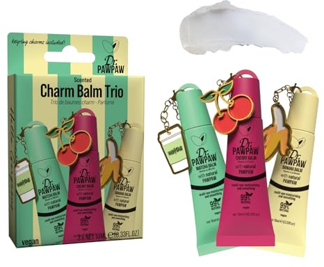 Dr.PAWPAW Charm Balm Cherry, Banana and Matcha 3-Piece Set 3 x 10ml | Hydrating Scented Pawpaw Balms, Lightweight Vegan Lip Care for Soft, Smooth and Glossy Lips