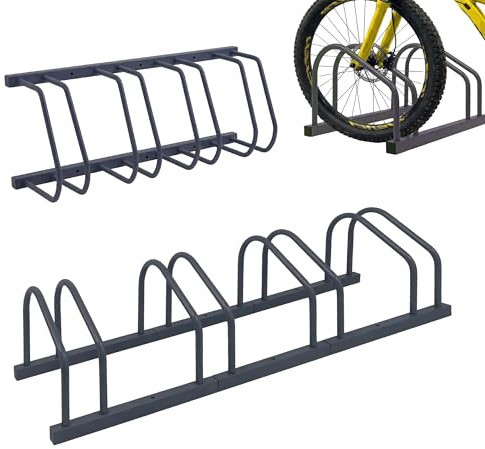 Relaxdays Cykelställ golv och väggmontering, 4 hjul, upp till 65 mm däckbredd, garage, radparkering, stål, antracit