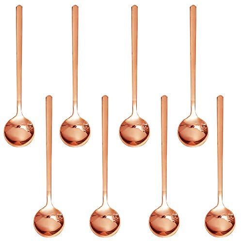 Pack of 8, Rose Gold Plated Stainless Steel Espresso Spoons, findTop Mini Teaspoons Set for Coffee Sugar Dessert Cake Ice Cream Soup Antipasto Cappuccino, 5.3 Inch