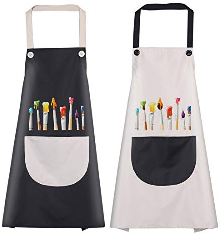 O-Kinee Tablier Enfant 2 Pièces avec Poches, Réglable pour Garçons et Filles 8-12 Ans, Peinture, Artisanat, Cuisine, Coloriage - Noir et Gris