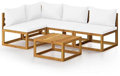 vidaXL Set Divani da Giardino 5 pz con Cuscini Crema Massello Acacia