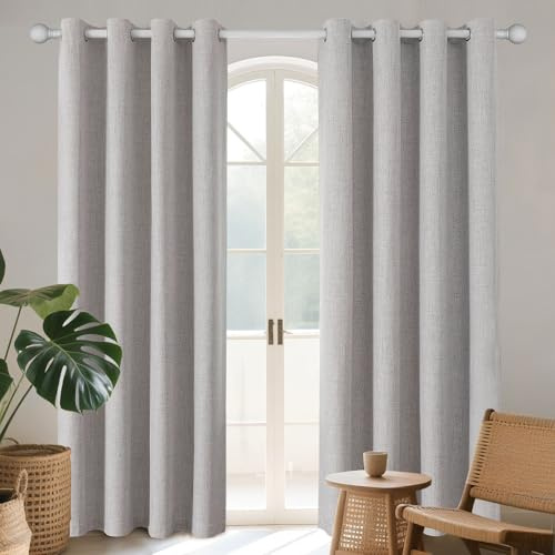 Joydeco Blackout Curtains 63 Inches Long 2 Panels Burg, Room Darkening Curtains for Bedroom, 100% Black Out Textured Thermal Drapes Privacy Protection 2 Panels Set(W52 x L63 Inch, Greyish White)