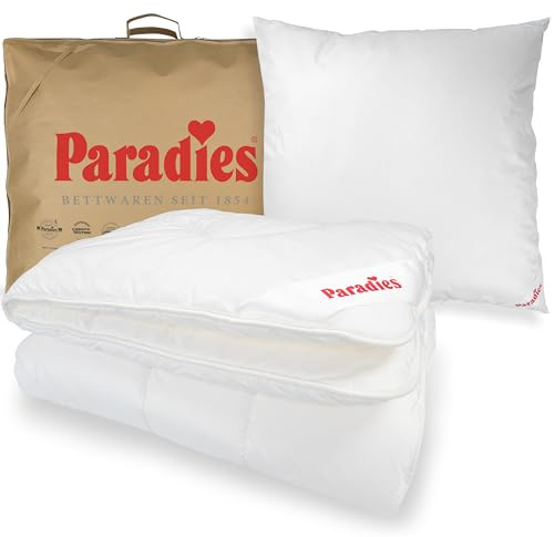 PARADIES Winterdecke 135x200 Set mit Kissen 80x80 - Prima Bio Winterbettdecke + Softy Top Bio medium Kopfkissen, Bettzeug 135x200 Set