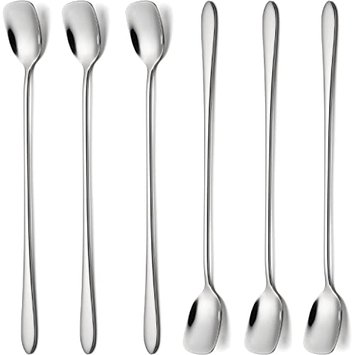 Lange Kaffeelöffel, Stahl, 6 Stück, Edelstahl, Kaffee-Rührer, Eisportionierer, Cocktail-Rührlöffel (6)
