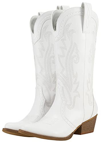 HISEA Rollda Cowboy Boots for Women, Cowgirl Boots, Comfortable Western Boots with Pointed Toe Stitched Embroidery for Country Concert Dancing Wedding Traveling Daily Outfits
