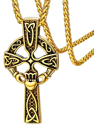 FaithHeart Collar Cruz Claddagh Trinidad Hombre Acero Inoxidable 316L Amuleto Protección Pareja Colgante Nudo Triángulo Irlandes Amigo