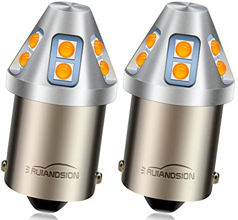 Ruiandsion, confezione da 2 lampadine LED 1156, giallo ambrato, 6-30V, BA15S 7506, 6V 12V 24V, luci di retromarcia, luci di direzione, luci posteriori per auto, moto, camion, senza polarità
