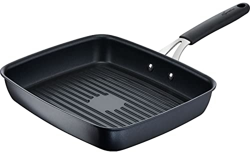Lagostina Tempra, Grill 29x25 cm con Rivestimento in Titanium Antiaderente Antigraffio e Fondo in Acciaio Inox, Manico Rivettato, per Tutte le Fonti di Calore Inclusa Induzione