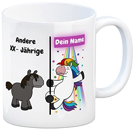 Einhorn Geburtstag Kaffeebecher - personalisiert mit deinem Namen und Alter - zum Geburtstag mit Spruch für Frauen und Männer Kinder Vergleich mit anderen Unicorn coole Eltern Tasse individuell