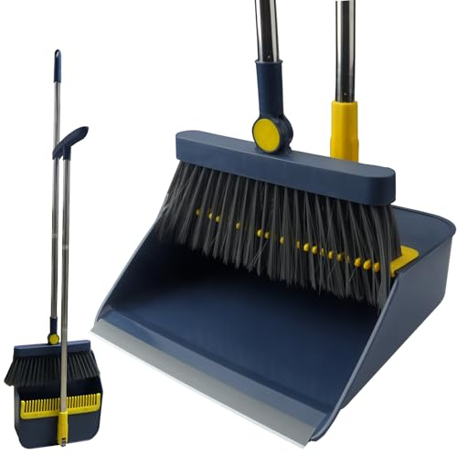 Roellgs Broom Dustpan Set with Comb Teeth Windproof Long Handle Broom Set Dustpan Set Home Office Cleaning Broom