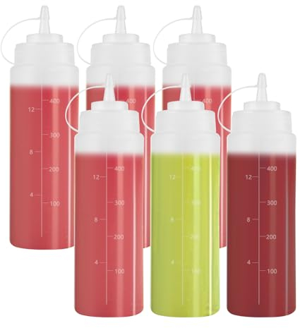 ASelected 6Pcs 500Ml Squeeze Sauce Bottle, Squeeze Sauce Bottle With With Twist On Cap Lids, Plastic Squeeze Dispensers With Measurements For Ketchup Condiments Syrup Bbq Sauce Mustard Salad Dressing