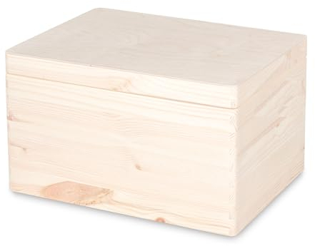 Pinus - Holzkiste mit Deckel, 40x30x23 cm, Holzbox mit Klappverschluss, Schatztruhe aus Holz, Box ohne Griffe, Aufbewahrungsbox, Europäisches Kiefernholz und Sperrholz