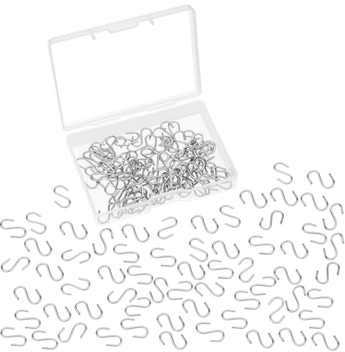 Lot de 100 mini crochets en S de 14 mm - En métal - À suspendre - En forme de S - Avec boîte de rangement - Pour bricolage, artisanat, bijoux, porte-clés, étiquettes
