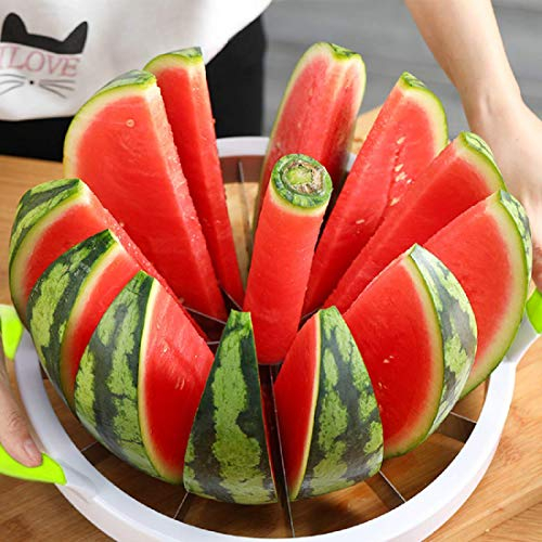 Wenrecu Extra Large Watermelon Slicer Cutter Comfort Silicone Handle,Home Stainless Steel Round Fruit Vegetable Slicer Cutter Peeler Corer Server for Cantaloup Melon,Pineapple,Honeydew,Get 12,As Seen