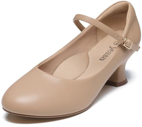 YESSA Character Shoes for Women 1920s Shoes 2 Latin Dance Shoes for Ballroom Salsa Folklorico Flamenco Tango Swing Tan Dancing Low Heels 6.5