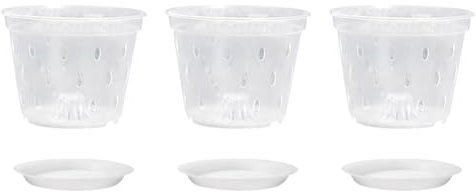 JIHUOO Lot de 3 pots à orchidée en plastique transparent respirant avec trous de drainage et soucoupes 10 cm