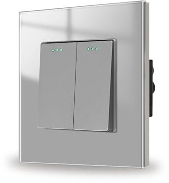 JIMEIDA Interruptor empotrado gris, 2 y 1 vía, interruptor de luz de cristal, interruptor de pared basculante de cristal, 86 x 86 mm, 10A, 250V