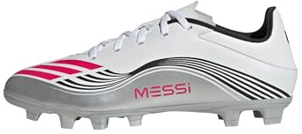 adidas Unisex F50 Messi Club Firm Ground/Multi Ground Football Boots, Cloud White/Lucid Red/Silver Metallic, 44 2/3 EU
