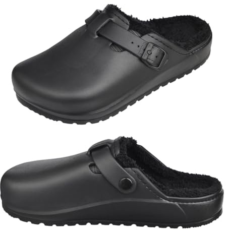 Harssidanzar Sabots fourrés Femme Hiver Toison Respirante Marche Jardin Chaussures Chaudes Antidérapantes Pantoufles Chaussures HL206EU,Noir,Taille 38