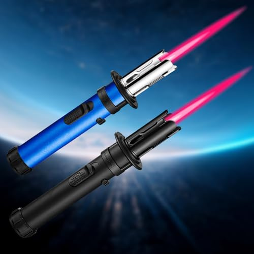 GAOUTO Encendedor de Tormenta: 2 Pieza Encendedor Jetflame Multifuncional, a Prueba de Viento, Recargable & con Llama Ajustable, para Cocina, Barbacoa, Camping (20.5 cm, Negro)