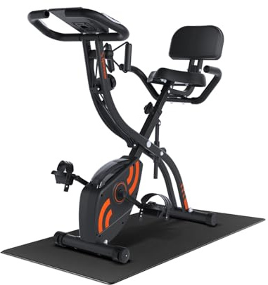 Sportneer Cyclette, pieghevole, 4 in 1, ergometro, per interni con 16 livelli di resistenza, ergometro, pieghevole, con display LCD e sensori di polso, per principianti e professionisti