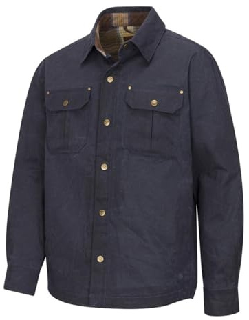 Hoggs of Fife Huntly Waxed Canvas Utility Overshirt - Midnight Navy 100% Cotton Canvas, Brushed Check Lining