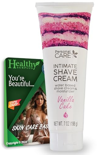 Women's Personal Care Intimate Shave Cream - Water Based with Moisturizer - Vanilla Cake - 7 Oz (198g) and Vital Volumes Skin Care Tips Card