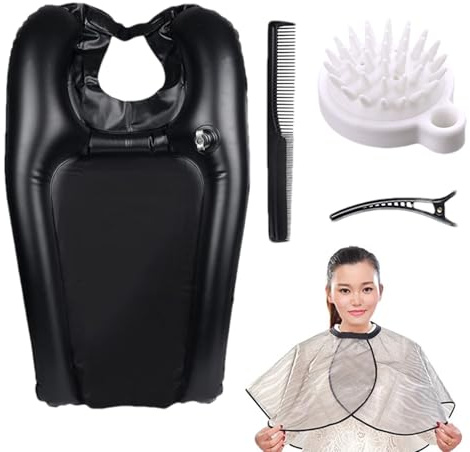 Bassin de lavage des cheveux - Plateau de shampooing gonflable | PVC Blow Up Funk Towl | Repose-cou portable avec pince et peignes châles imperméables | Station de lavage confortable pour voyages