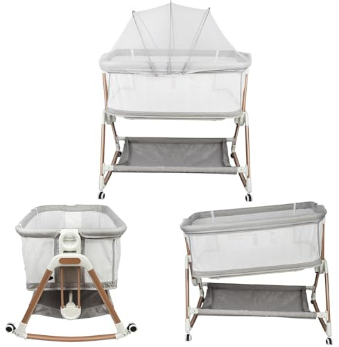 homewell 3 in 1 Babybett, Beistellbett Baby & Stubenwagen, Verstellbarer Co-Sleeper, Höhenverstellung und Einstellung der Neigung der Matratze, 4 Räder mit Bremse
