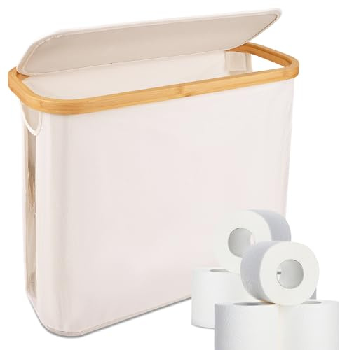 Cesta para Papel Higiénico con Tapa, Organizador de Baño Plegable Almacenaje Papel Higiénico para 12 Rollos de Papel, Impermeable Organizador de Papel Higienico (Beige)